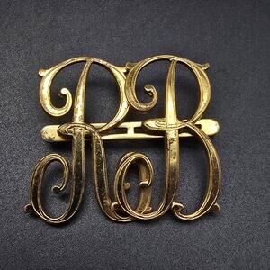 Monocraft Gold Tone RB Initial Brooch Vintage Jewelry